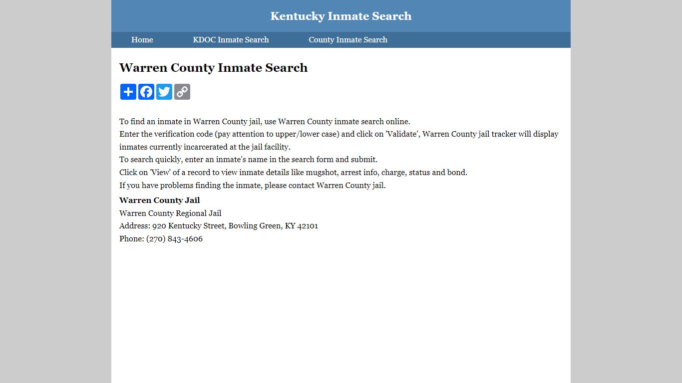 Warren County Inmate Search